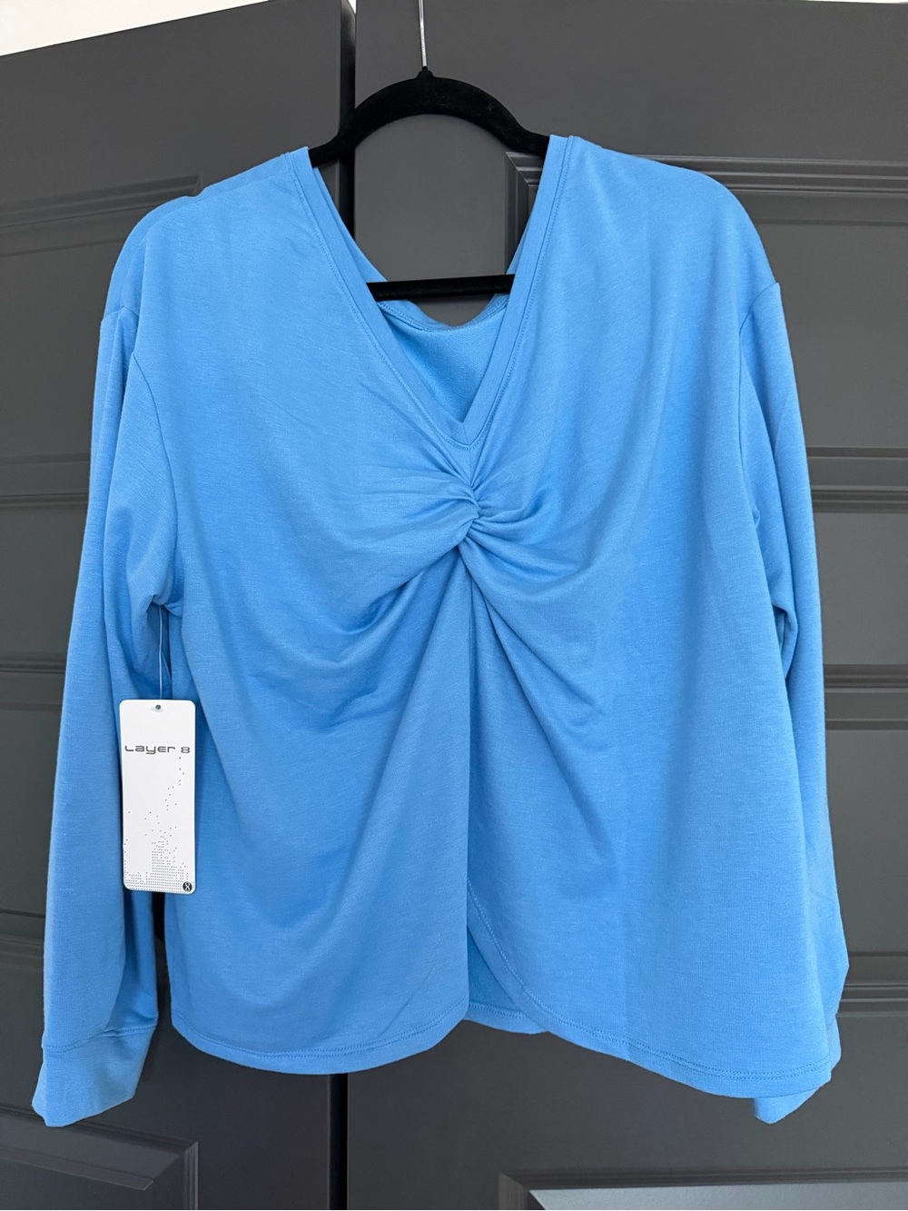 Layer 8 Women's Sky Blue Twist-Front Long Sleeve Top